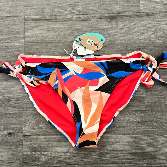 prAna Women's Large Atalia Adjustable Side Tie Mid Rise Swimwear Bottom Tropics - Picture 1 of 10